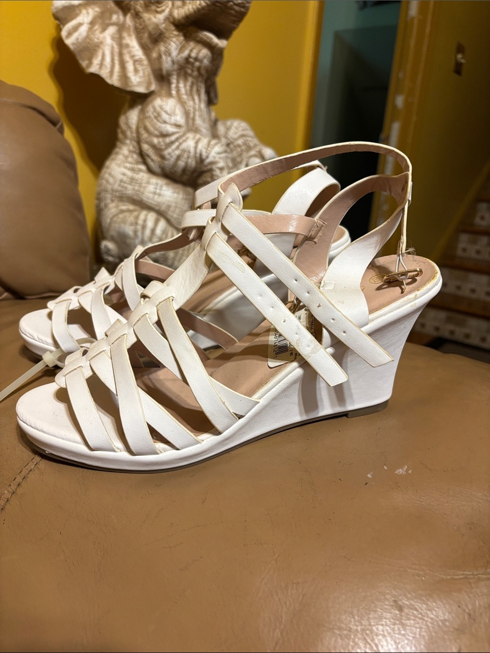 White Wedge Strappy Sandals - Women